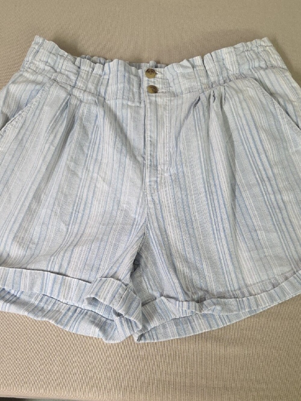 American Eagle Outfitters Light Blue & White Striped High-Waist Shorts Size 18 - Picture 2 of 7